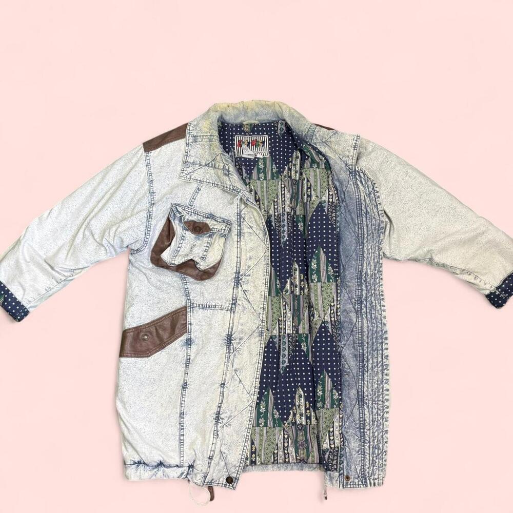 Vintage 80s East West Size M Denim Acid Wash Quilt Lined Zip Up Heavy Jacket